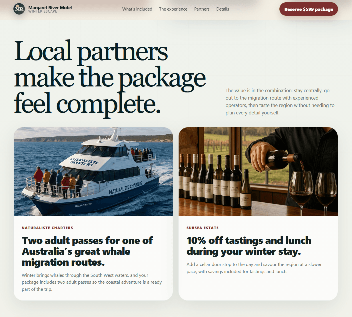 A travel package site pairing local partner offers
